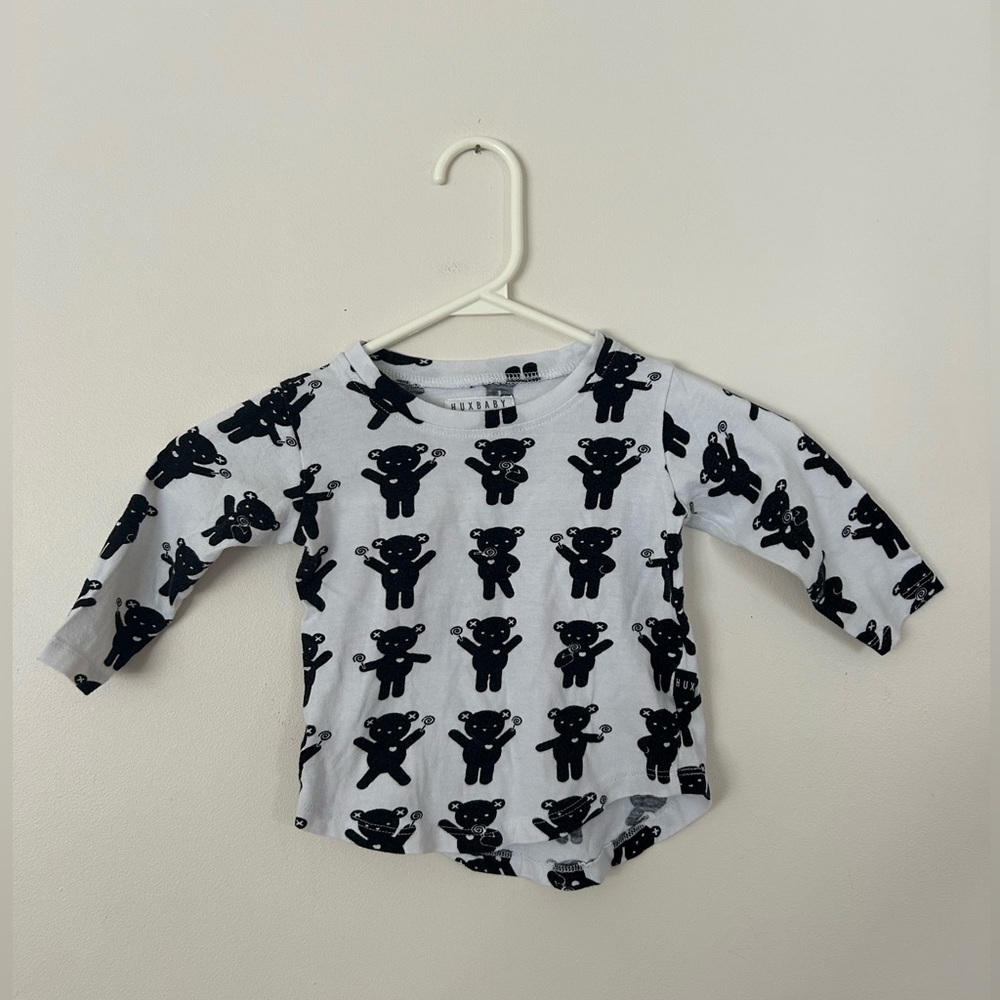 HuxBaby White Black Long Sleeve Teddybears Size 1 (12-18 months)